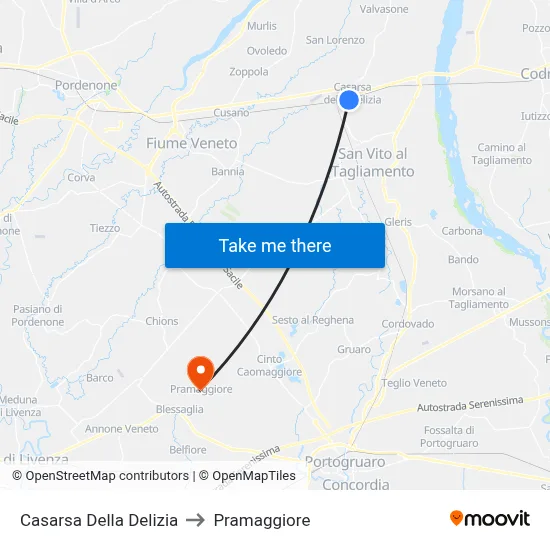 Casarsa della Delizia to Pramaggiore map