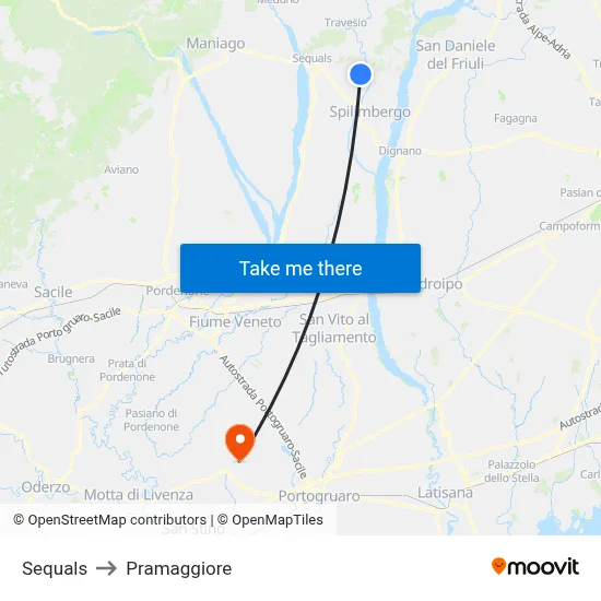 Sequals to Pramaggiore map