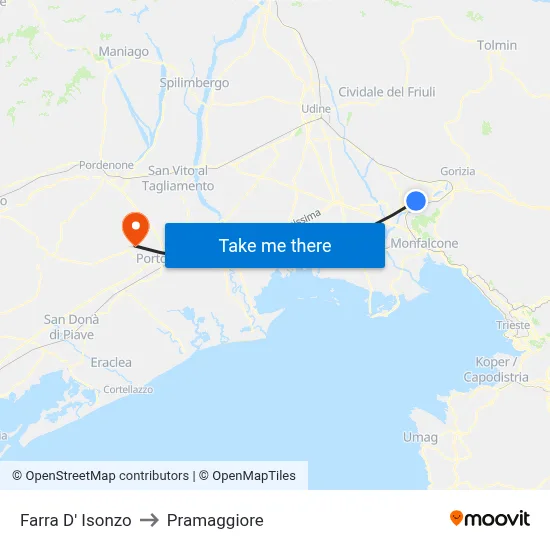 Farra d'Isonzo to Pramaggiore map