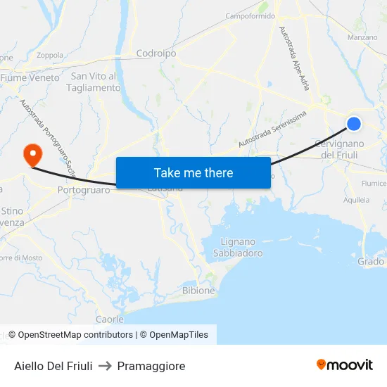 Aiello del Friuli to Pramaggiore map