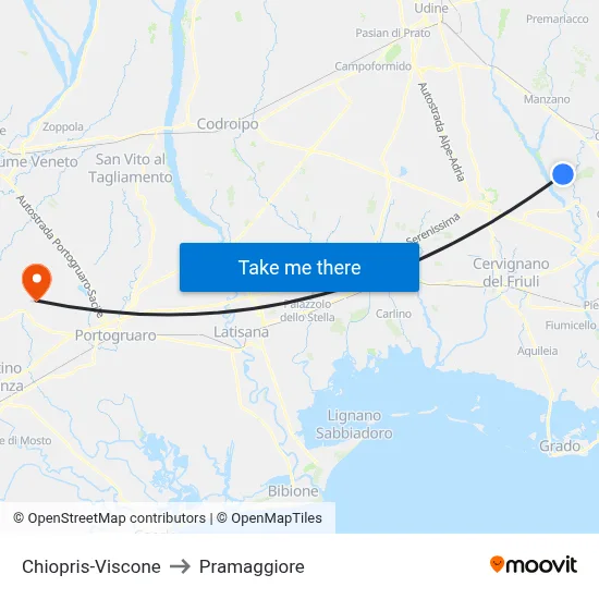 Chiopris-Viscone to Pramaggiore map