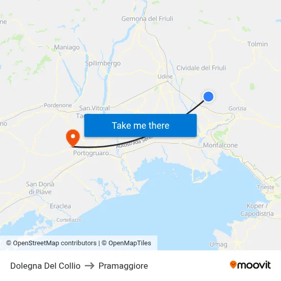 Dolegna del Collio to Pramaggiore map