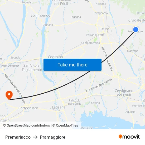 Premariacco to Pramaggiore map