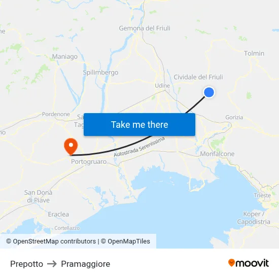 Prepotto to Pramaggiore map