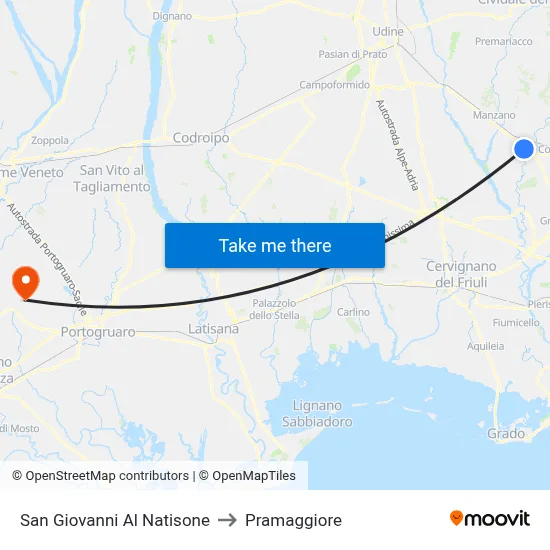 San Giovanni Al Natisone to Pramaggiore map