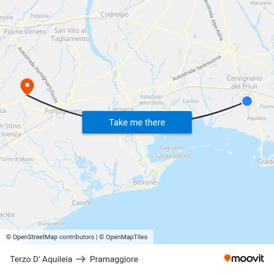 Terzo d'Aquileia to Pramaggiore map