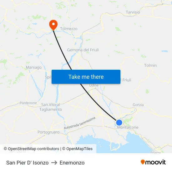 San Pier D' Isonzo to Enemonzo map