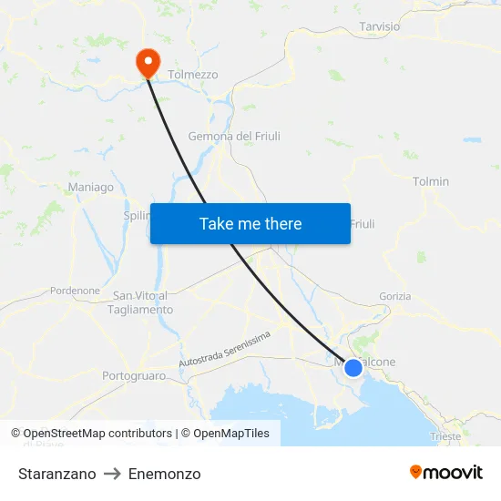 Staranzano to Enemonzo map