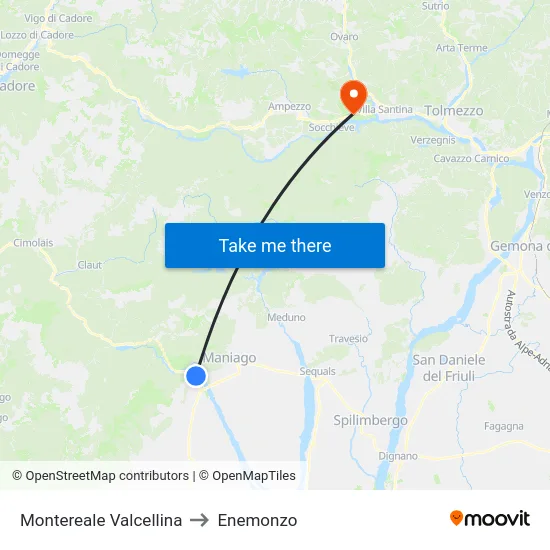 Montereale Valcellina to Enemonzo map