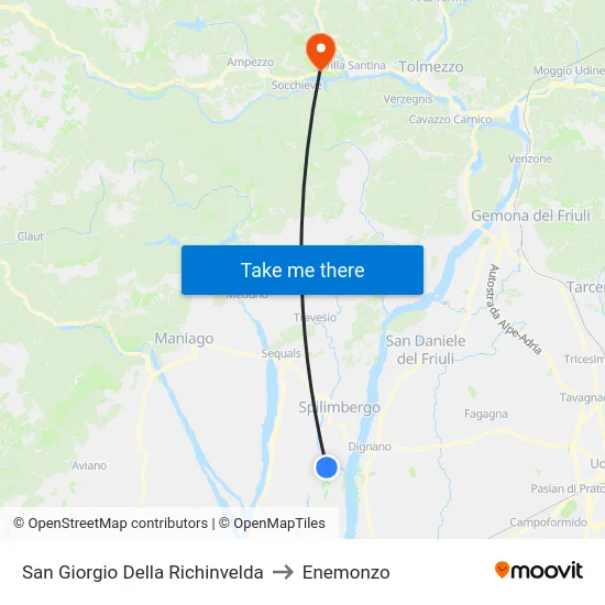 San Giorgio Della Richinvelda to Enemonzo map