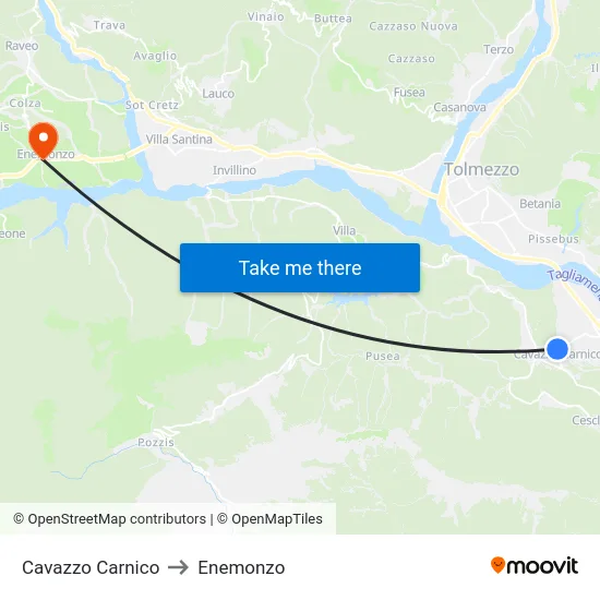 Cavazzo Carnico to Enemonzo map