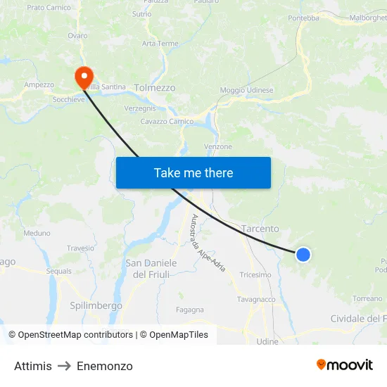 Attimis to Enemonzo map