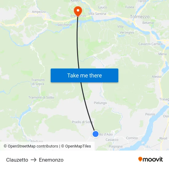 Clauzetto to Enemonzo map