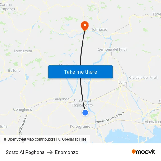 Sesto Al Reghena to Enemonzo map