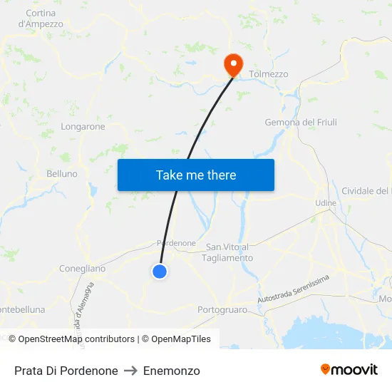 Prata Di Pordenone to Enemonzo map