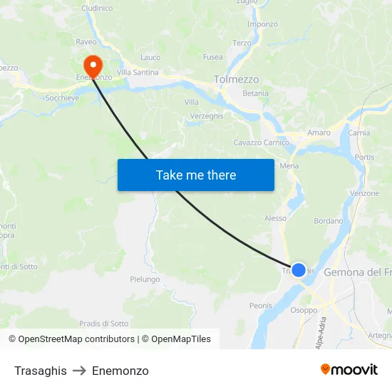 Trasaghis to Enemonzo map