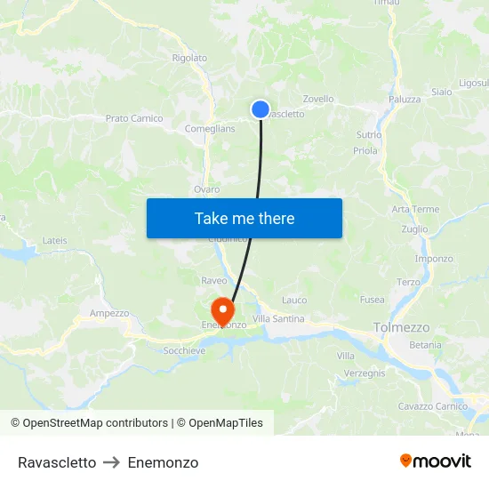 Ravascletto to Enemonzo map