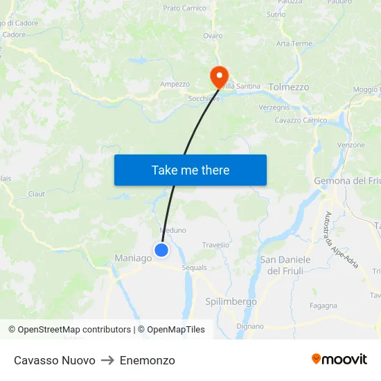 Cavasso Nuovo to Enemonzo map