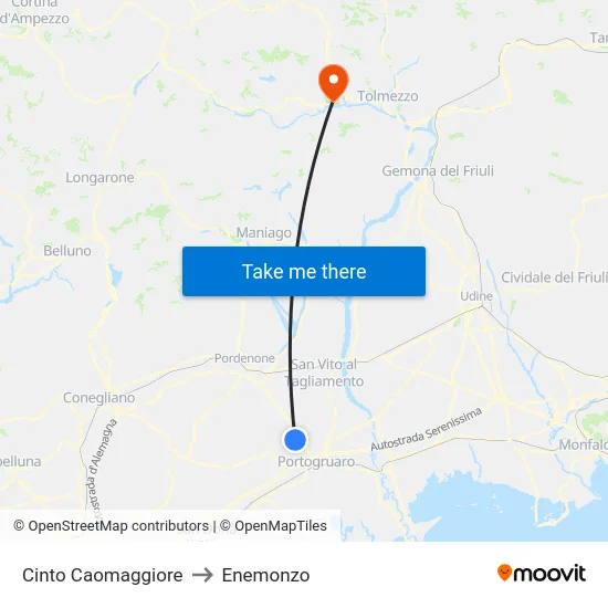 Cinto Caomaggiore to Enemonzo map