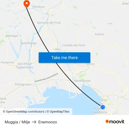 Muggia / Milje to Enemonzo map