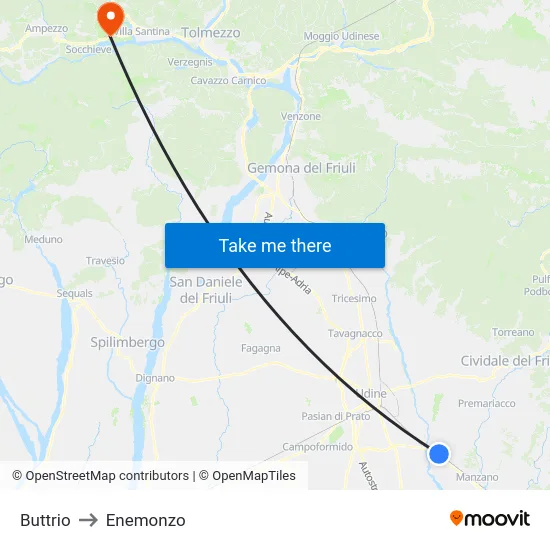 Buttrio to Enemonzo map