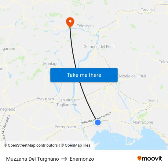 Muzzana Del Turgnano to Enemonzo map