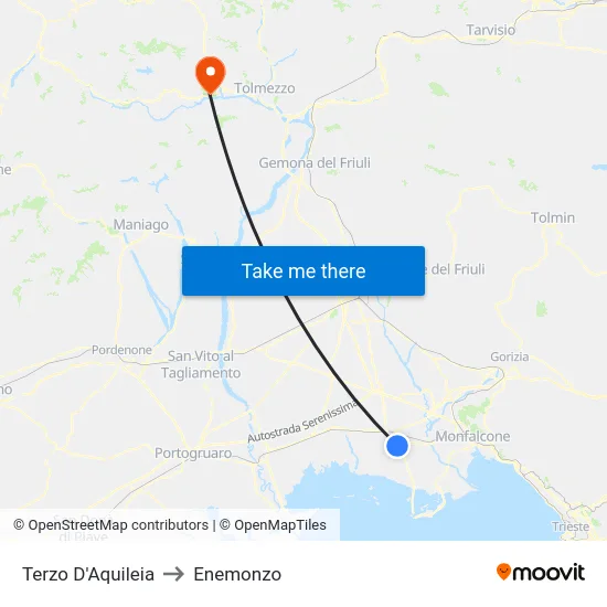 Terzo D'Aquileia to Enemonzo map