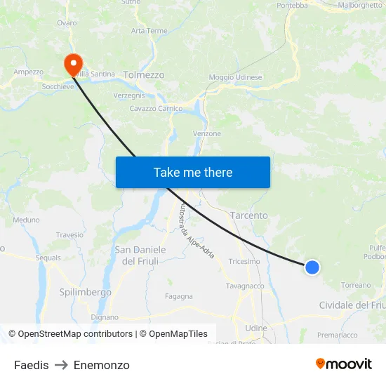 Faedis to Enemonzo map