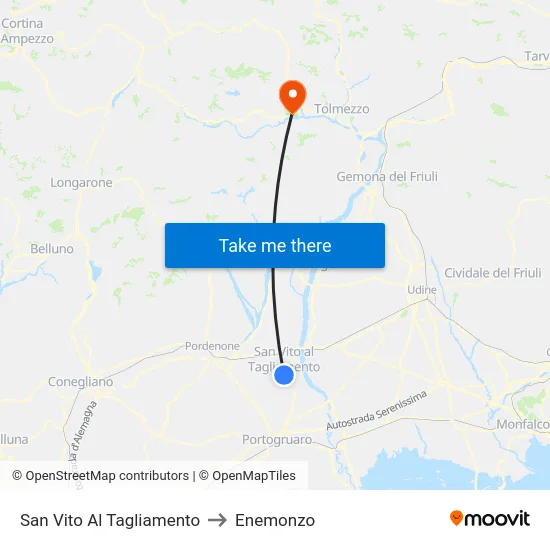 San Vito Al Tagliamento to Enemonzo map