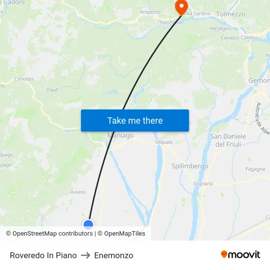 Roveredo In Piano to Enemonzo map