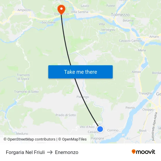 Forgaria Nel Friuli to Enemonzo map