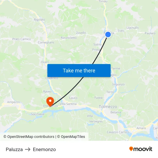 Paluzza to Enemonzo map