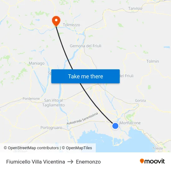 Fiumicello Villa Vicentina to Enemonzo map