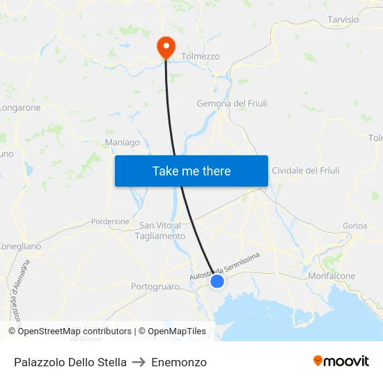 Palazzolo Dello Stella to Enemonzo map