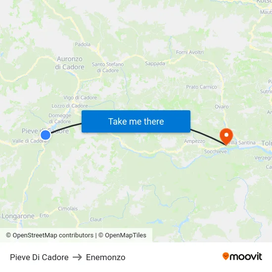 Pieve Di Cadore to Enemonzo map