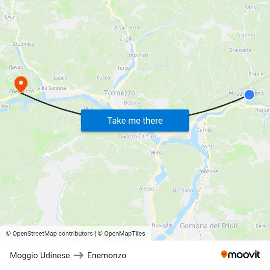 Moggio Udinese to Enemonzo map