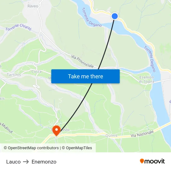 Lauco to Enemonzo map