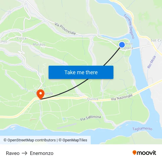 Raveo to Enemonzo map