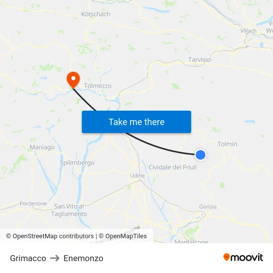 Grimacco to Enemonzo map