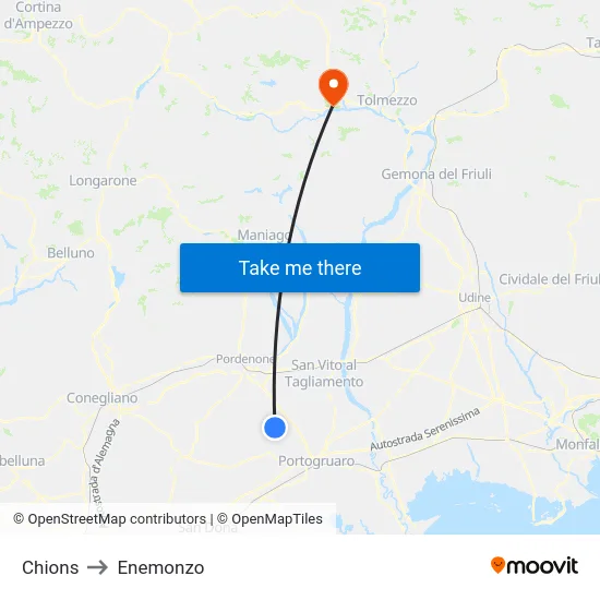 Chions to Enemonzo map