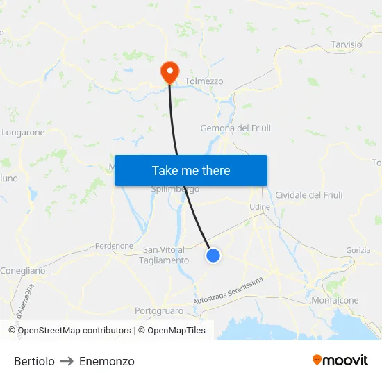 Bertiolo to Enemonzo map