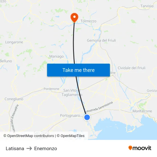Latisana to Enemonzo map