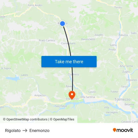 Rigolato to Enemonzo map