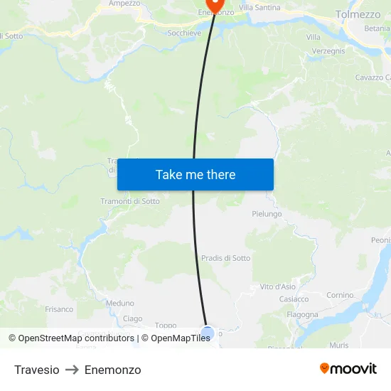 Travesio to Enemonzo map