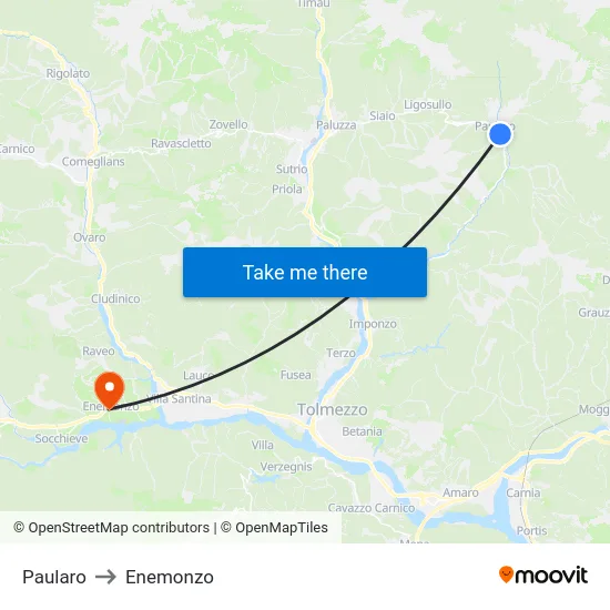 Paularo to Enemonzo map