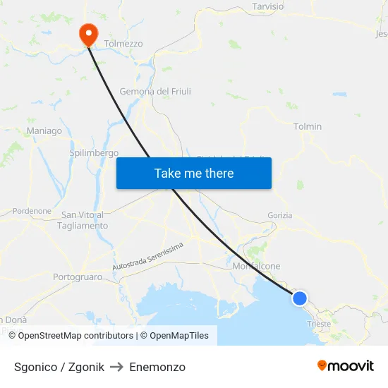 Sgonico / Zgonik to Enemonzo map