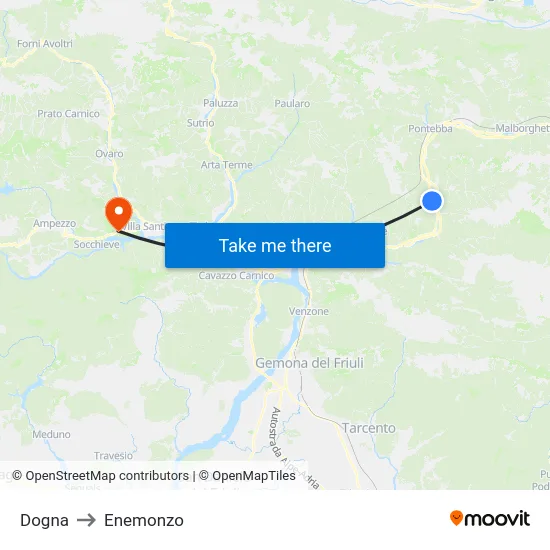 Dogna to Enemonzo map