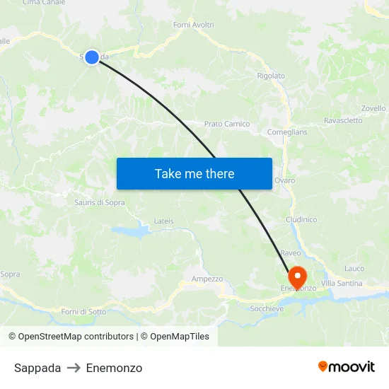 Sappada to Enemonzo map