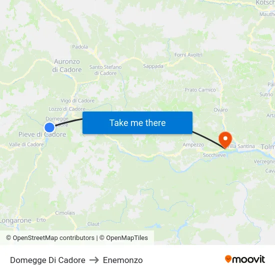 Domegge Di Cadore to Enemonzo map