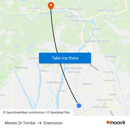 Mereto Di Tomba to Enemonzo map